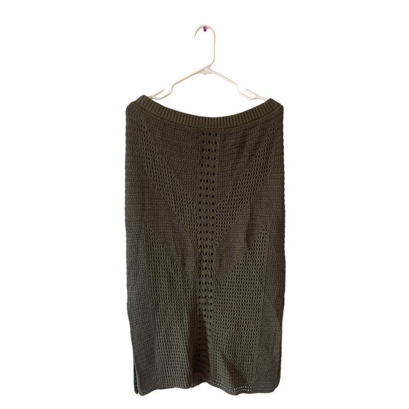 Express Green Skirt Knitted Crotchet XL Maxi Slit Boho - Picture 1 of 5